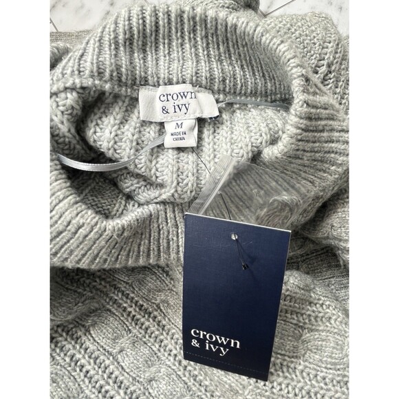 Crown & Ivy Sweater M Puff Sleeve Cable Knit Long Sleeve Preppy Prep School - Picture 6 of 8